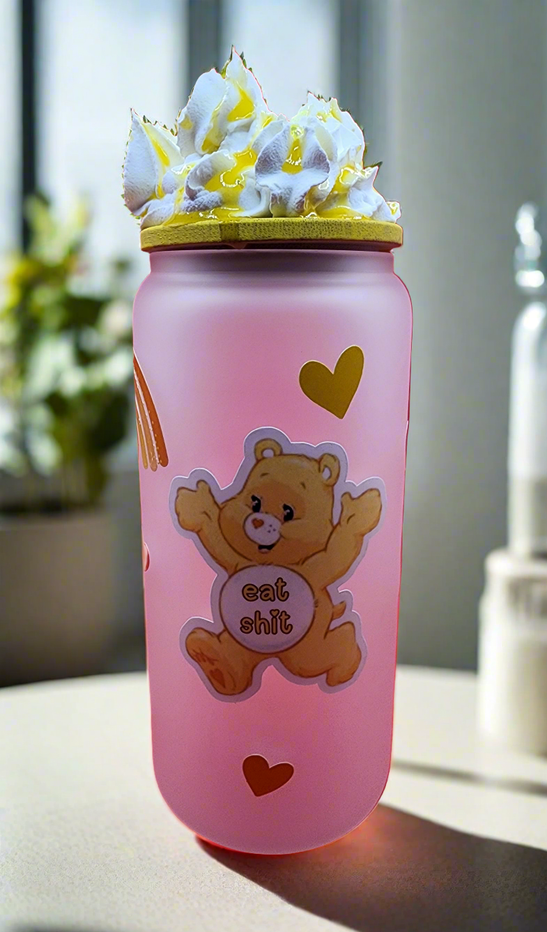 16 oz Frosted Glass Can - "Swear Bears"