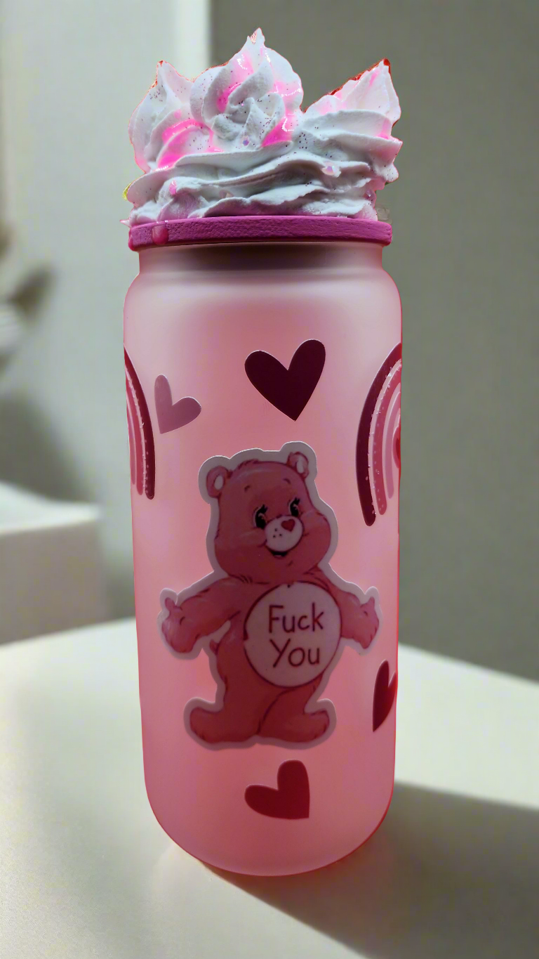 16 oz Frosted Glass Can - "Swear Bears"