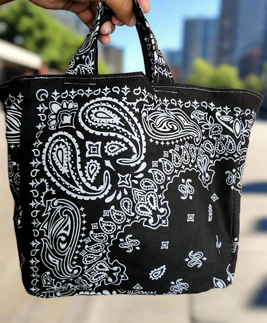 Black bandana tote bag